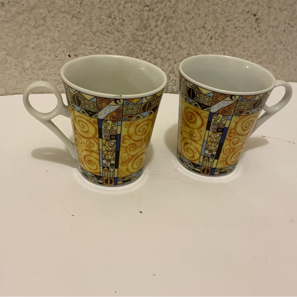 2 GNA Mosaic Cup  Blue Yellow Demitasse Espresso Tea Coffee Italy